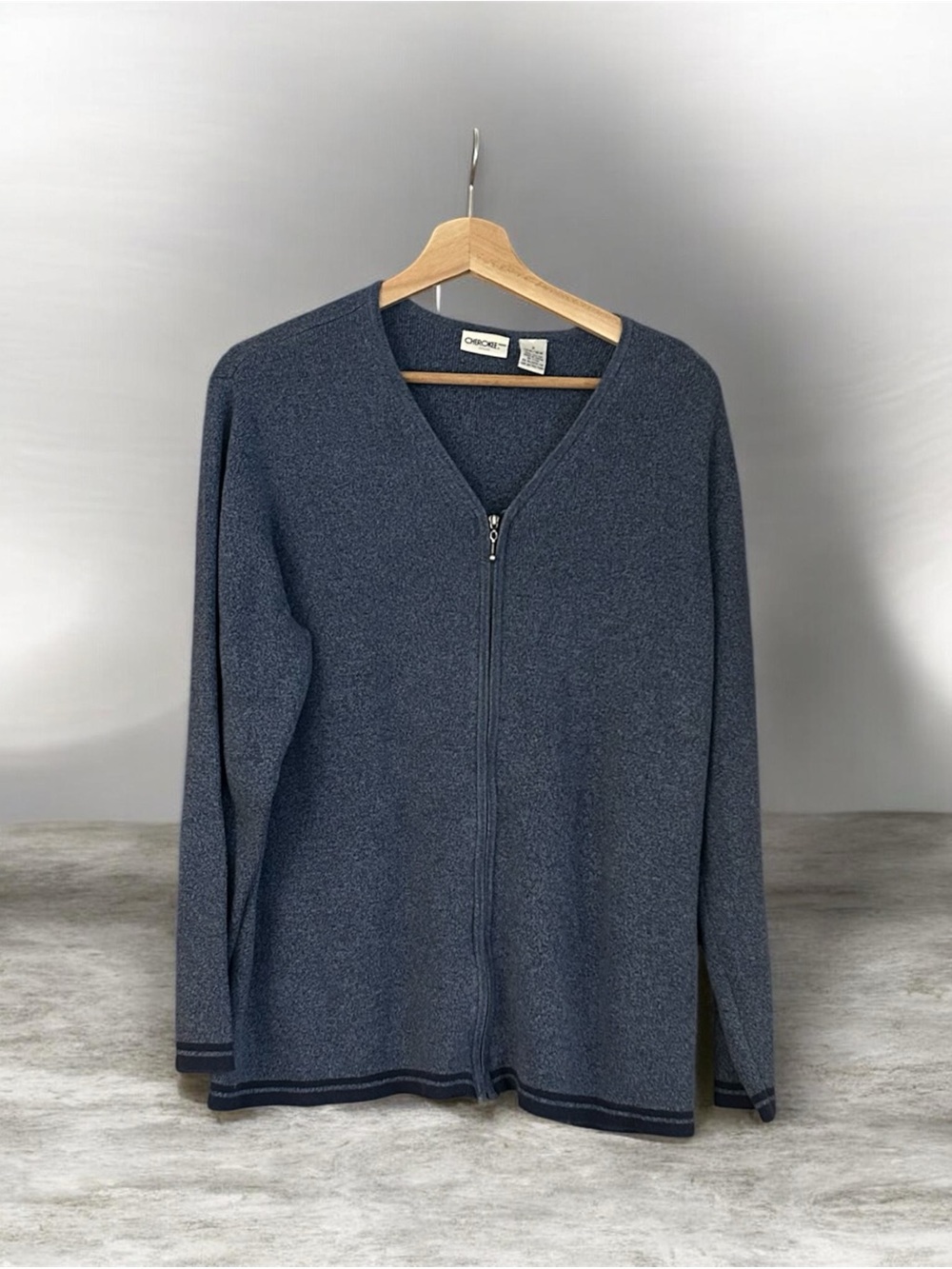 Vintage Cherokee Woman Blue Zip Front Cardigan Sweater 14W 16W 1X